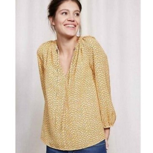 Boden Yellow Print Tie Neck Peasant Top 2P - Picture 10 of 10